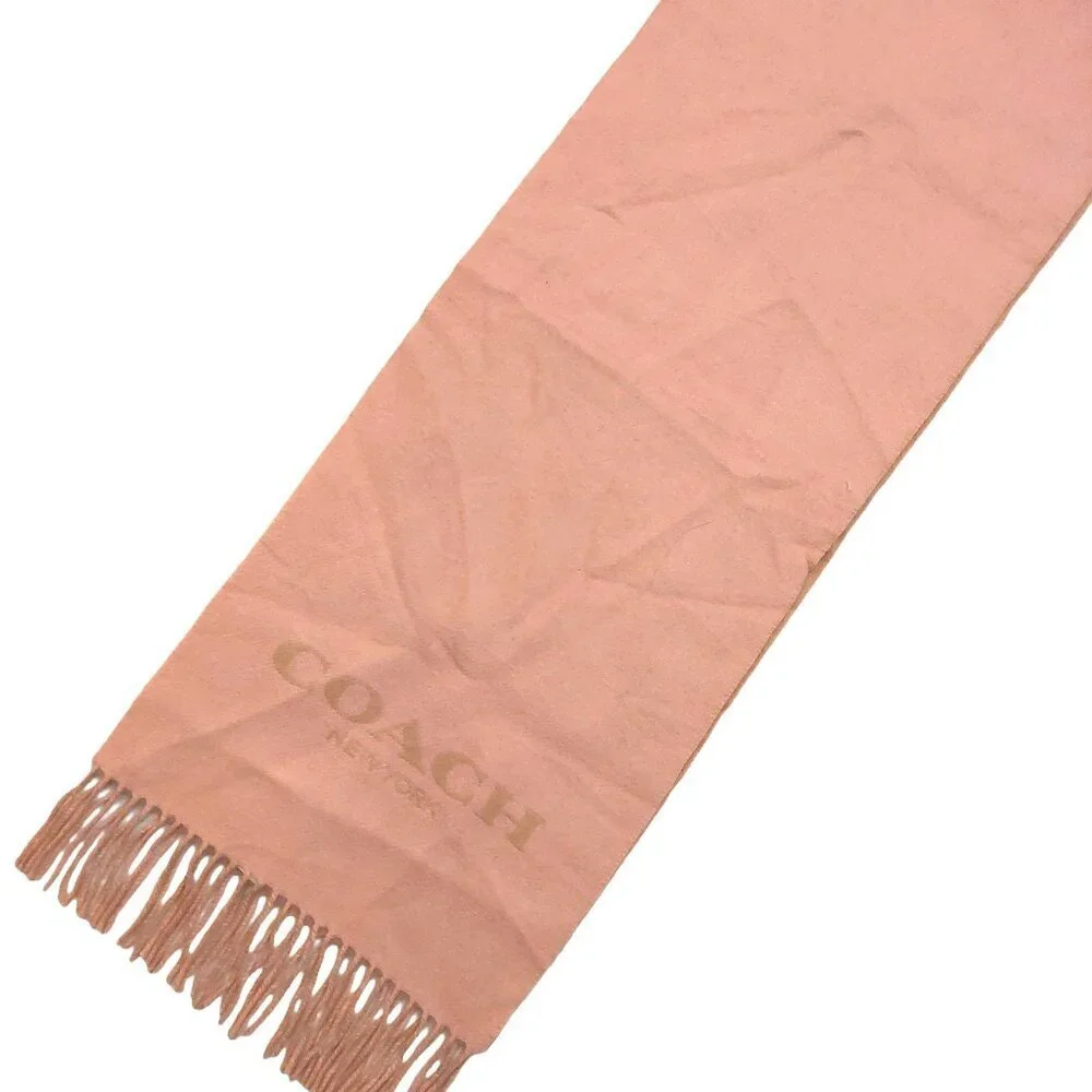 COACH Classic Vintage Pink Tan Reversible Wool & Cashmere Scarf VWT $175